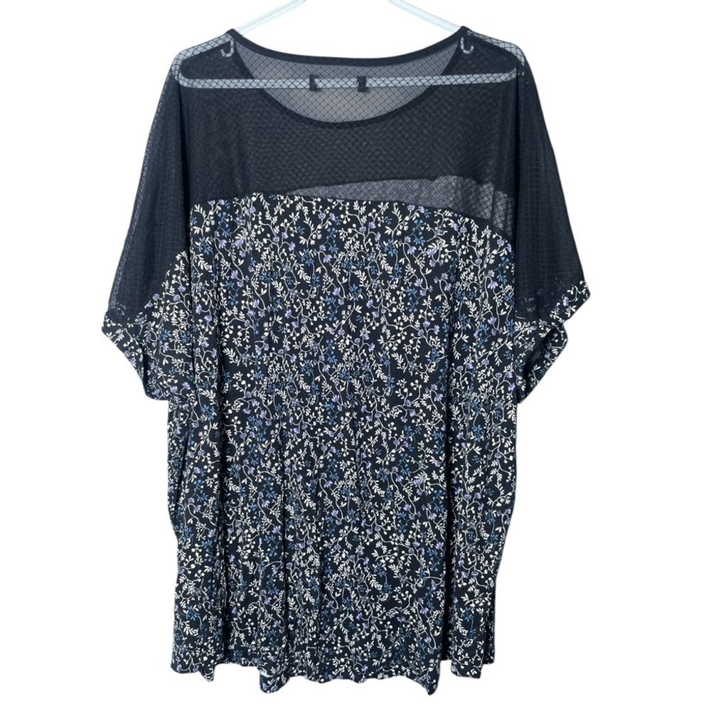 Love & Legend 4X Top Blouse Relaxed Fit Stretchy Floral Blue Black Shirts 4 Lace